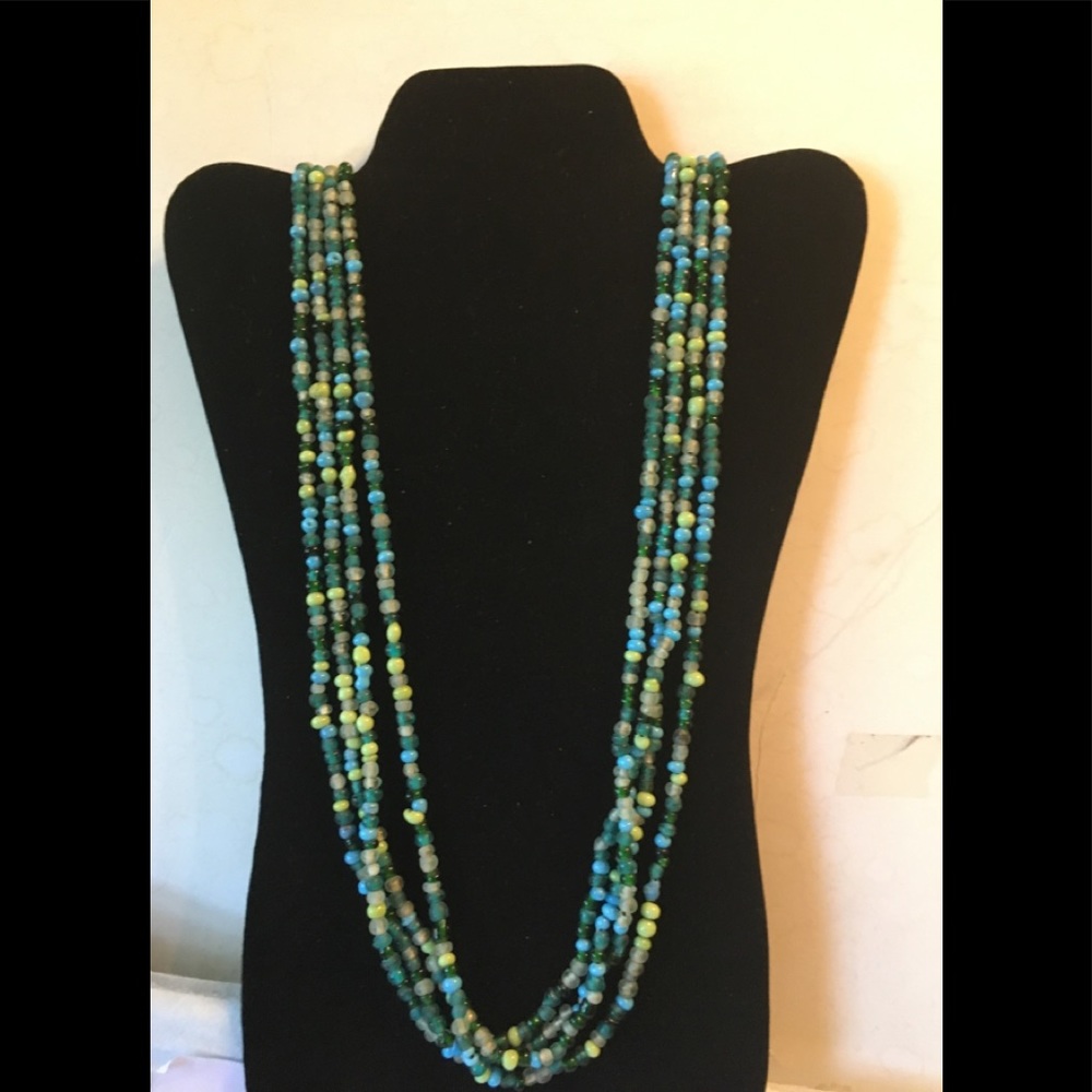Blue glass and sand beaded necklace